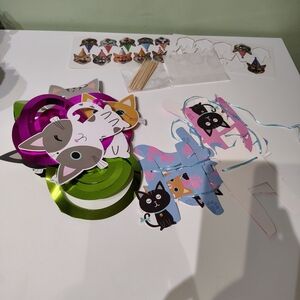 Cat Themed Birthday Party Girl Decorations Supplies Dangles Cupcake and Banner
